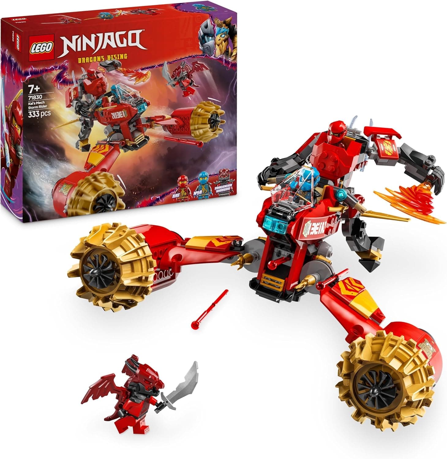 LEGO Ninjago Moto-Meca da tempestade de Kai brinquedo de construção, jogo ninja com moto e 3 minifiguras, figura articulada com catanana, presente para meninos e meninas de 7 anos ou mais 71830