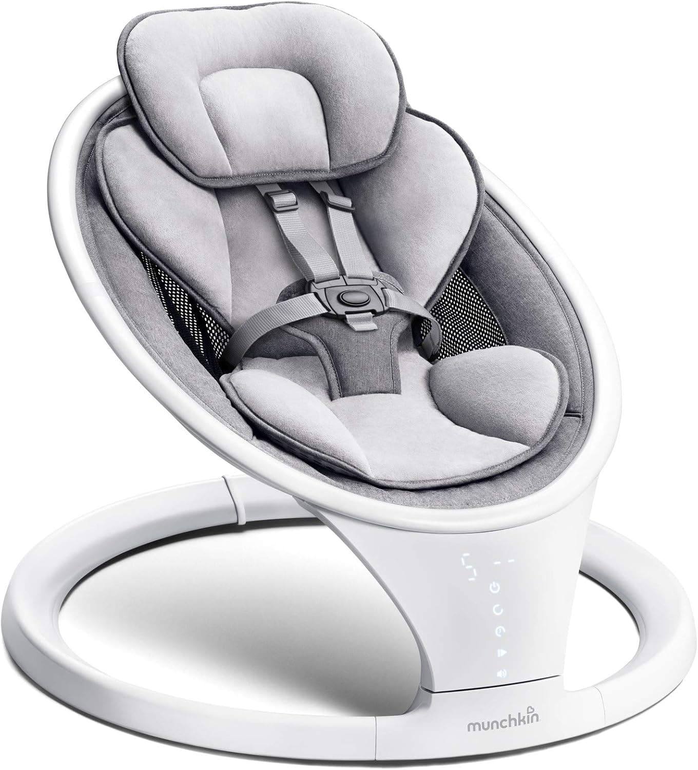Munchkin Rede elétrica, cadeira de baloiço para bebé e recém-nascido com Bluetooth, cadeira portátil, com movimento e som, cinzento/branco