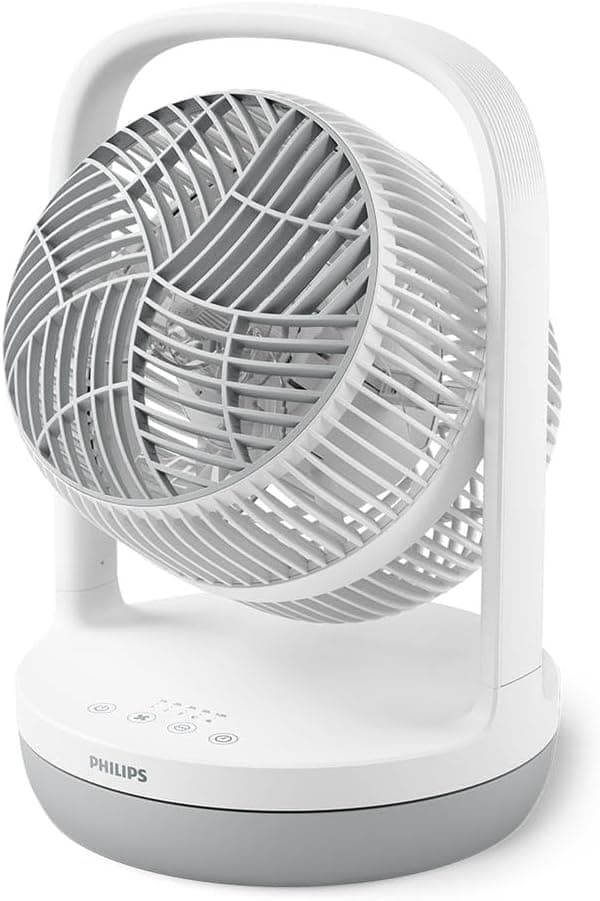 PHILIPS Série 2000 ventilador de mesa. Ultrasilencioso com tecnologia SilentWings. 23 dB. Circula o ar. Inclinação de 180º. Temporizador 12h. Para quarto, casa e escritório. Branco