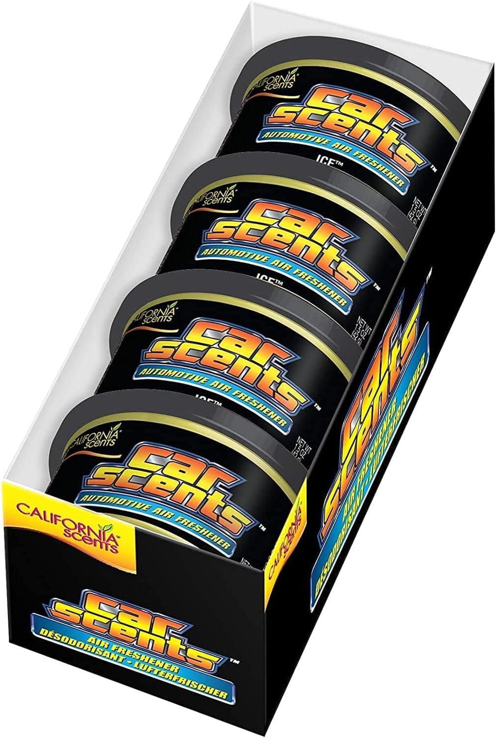 California Scents Ambientador de carro em lata - 4 pacotes - fragrância de gelo duradoura (até 30 dias) - controlo de intensidade de odor para um ambiente fresco e personalizado no seu carro, 42 g