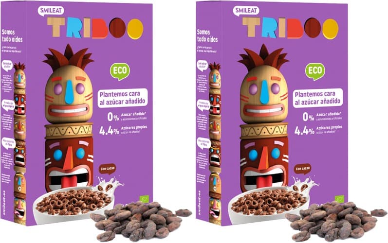 Smileat TRIBOO Cereais ecológicos e integrais para crianças, sabor a cacau, feitos com ingredientes 100% naturais, saudável e saudável, lanche saudável, 300 g