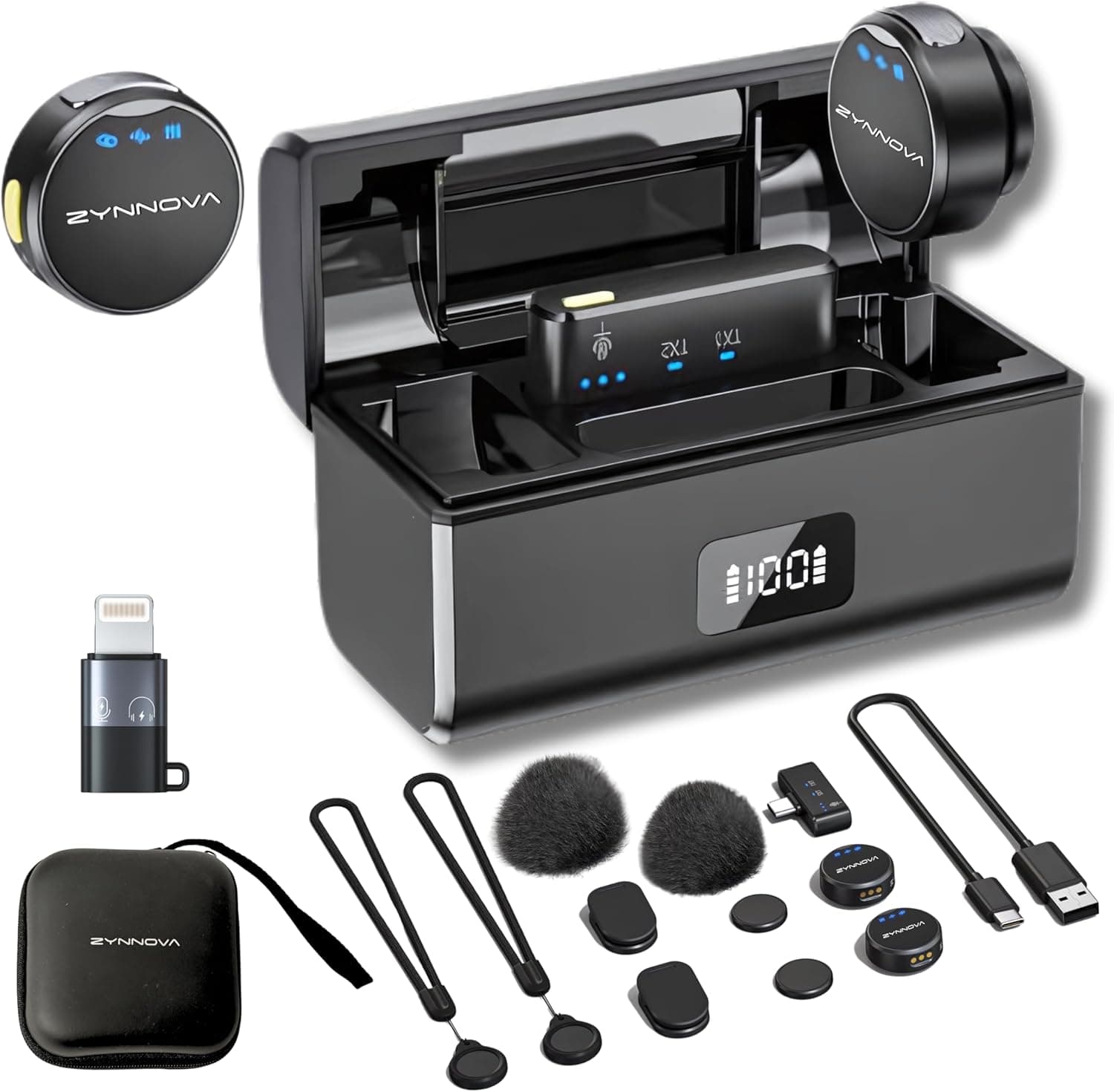 Zynnova Microfone sem fios lapela, para Android e iPhone 15X SOUNDPRO Set, compatibilidade universal, cancelamento de ruído ENC Pro, modo Reverb, 400 mAh +26 h até 100 m, áudio Hi-Fi