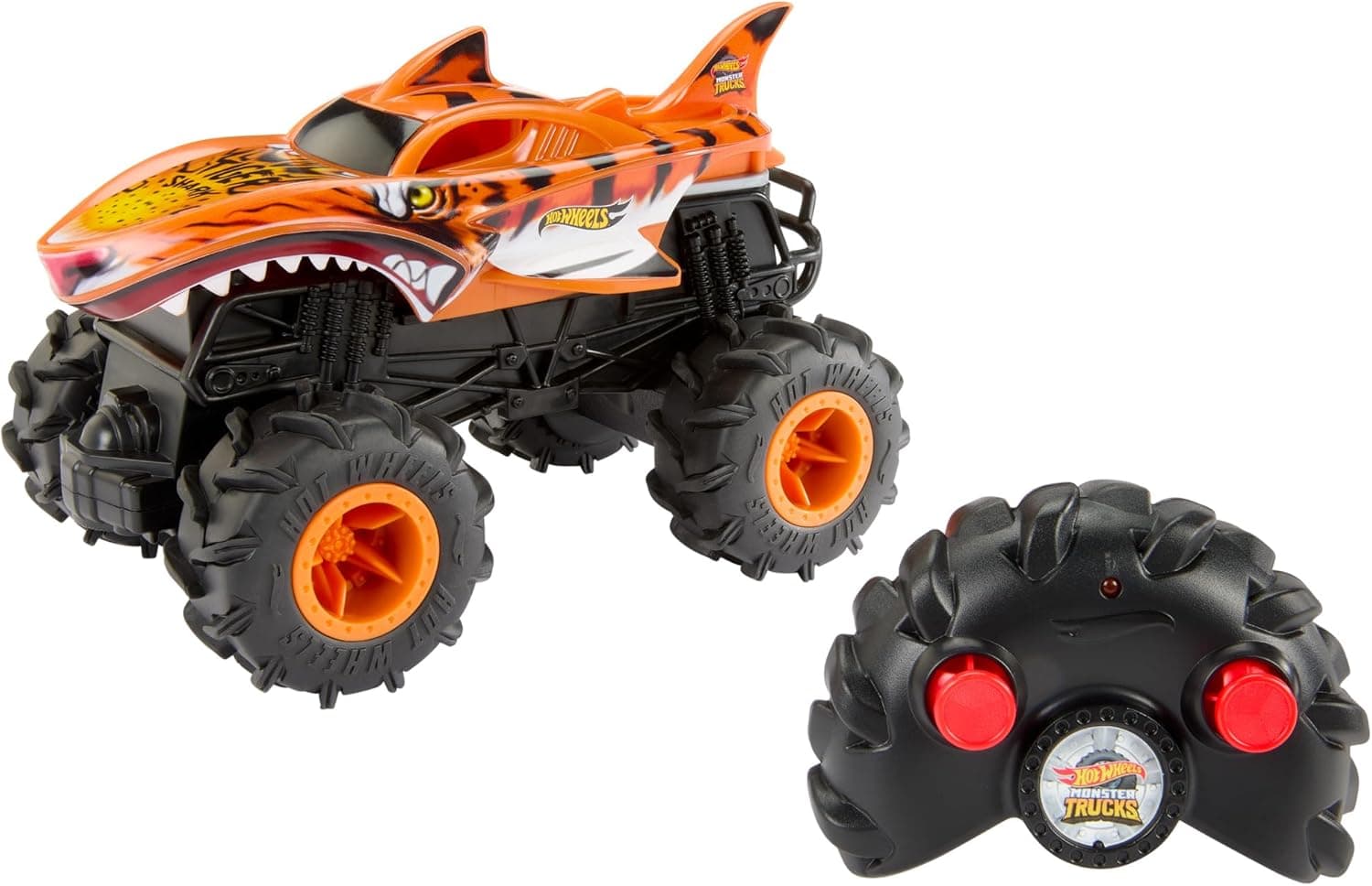 Hot Wheels Tiger Shark RC 1:24 | Carro monster truck teledirigido todo-o-terreno com comando e alcance de 30 metros para crianças