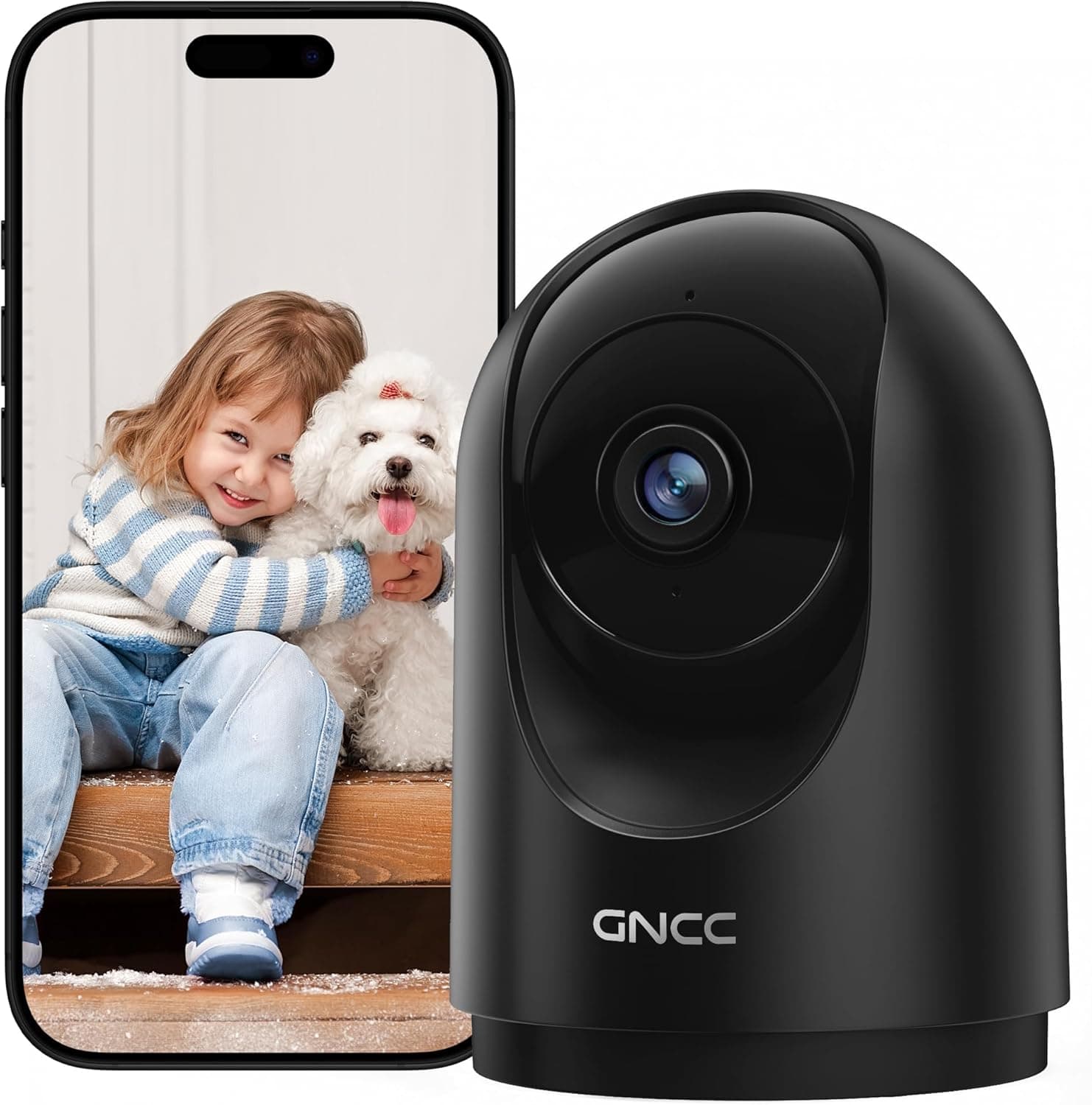 GNCC 2K Câmara de vigilância WiFi interior para animais de estimação, 360° câmara de vigilância doméstica WiFi, visão noturna, áudio bidirecional, rastreamento automático, detecção de movimento e som