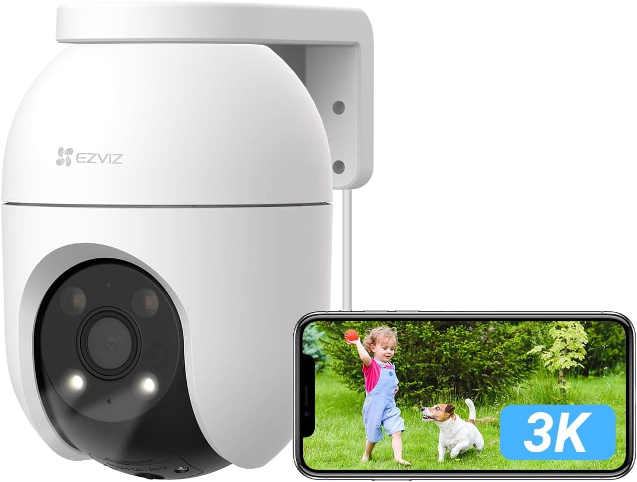 EZVIZ Câmara de vigilância WiFi exterior de 360°, 3K câmara IP de segurança, visão noturna colorida, deteção IA de pessoas/veículos, seguimento de zoom automático, áudio bidirecional