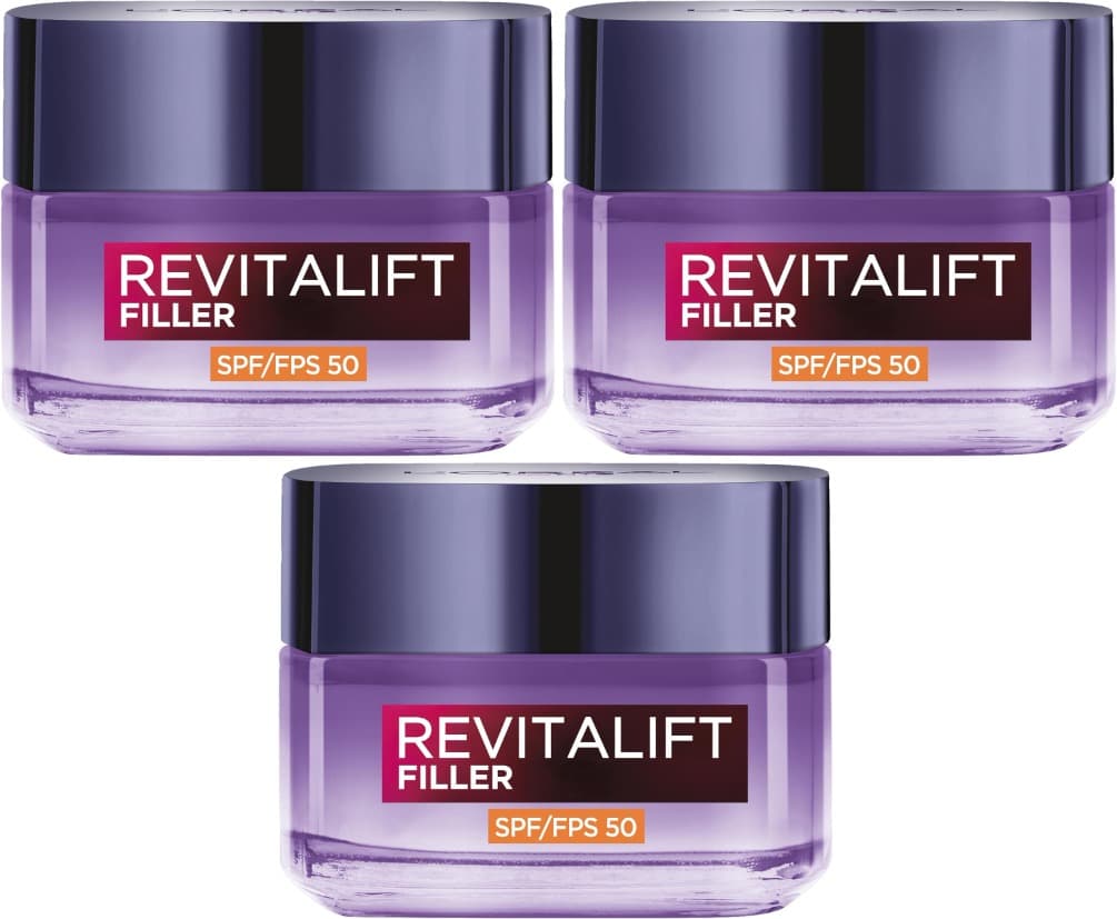 L'Oréal Paris Revitalift Filler | Creme de dia antirrugas com ácido hialurónico e proteção solar SPF50, 50 ml