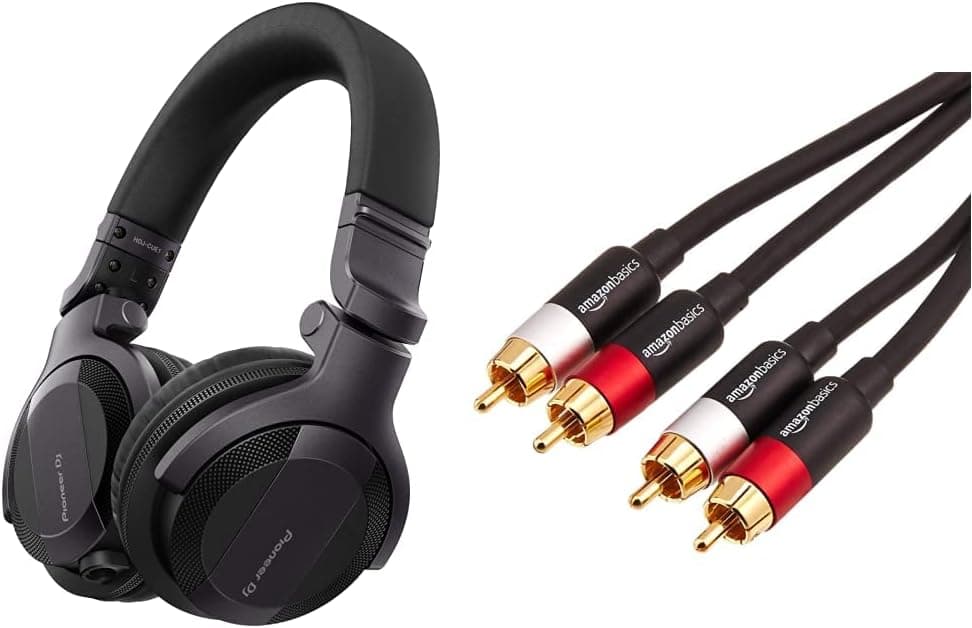 Pioneer Dj HDJ-CUE1, DJ Auriculares Amazon Basics cabo de áudio RCA (2 machos a 2 machos), 1,2 metros
