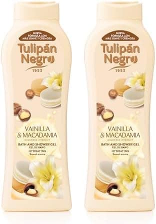 Tulipa preta, gel de banho baunilha e nozes de macadâmia 650 ml (embalagem de 2, total: 1300 ml)