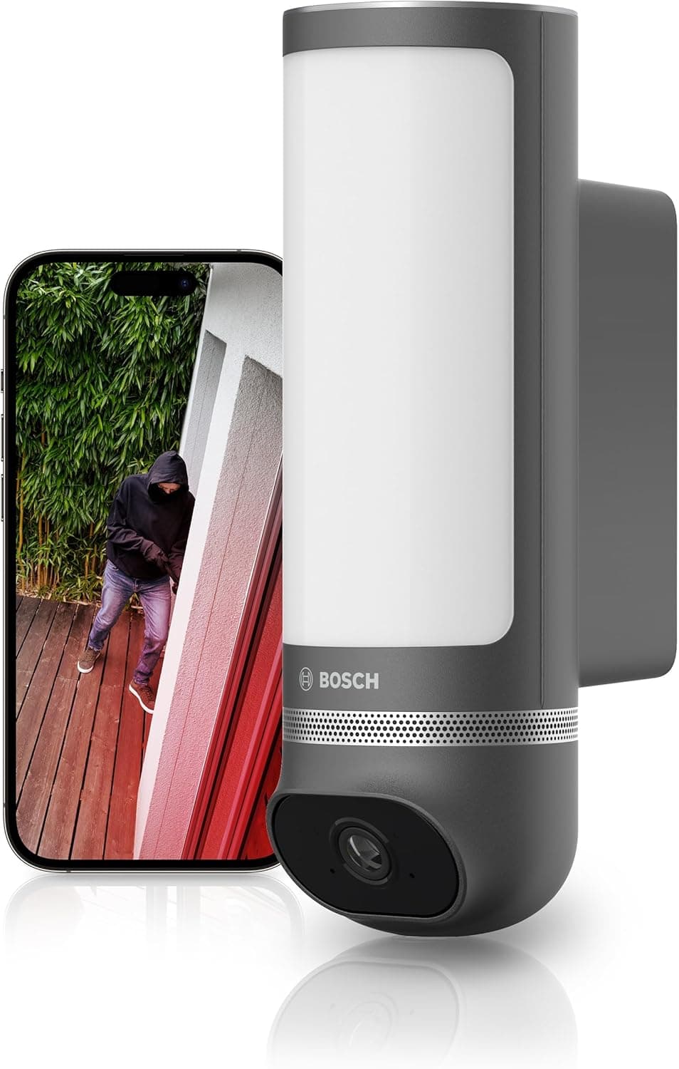 Bosch Smart Home câmara exterior II, câmara de vigilância exterior, câmara IP, resolução 1080p Full-HD com sereia integrada e candeeiro de design, compatível com Amazon Alexa, antracite