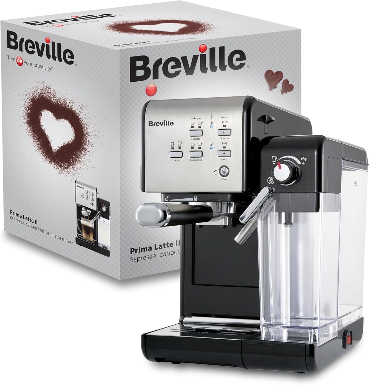 Breville Prima Latte II Espresso | Cafeteira para latte e cappuccino | Bomba profissional de 15 bares e espumador | prata [VCF108X]