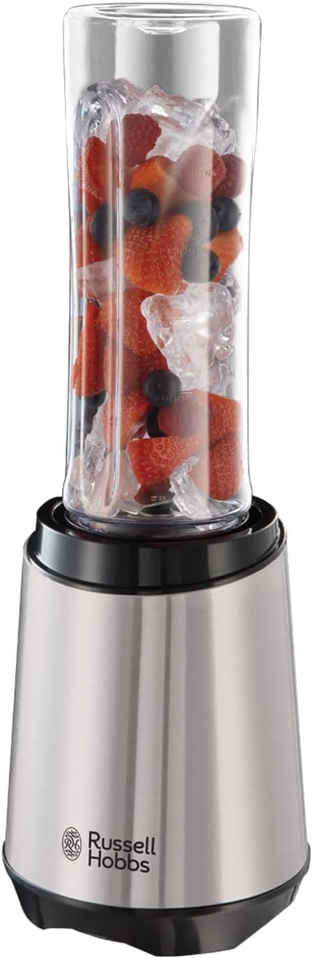 Russell Hobbs Liquidificadora individual Mix & Go, liquidificadora Smoothie, mini liquidificador para sumos, batidos, antracite, copo de 600 ml, tampa, sem BPA, pés antiderrapantes, aço inoxidável,