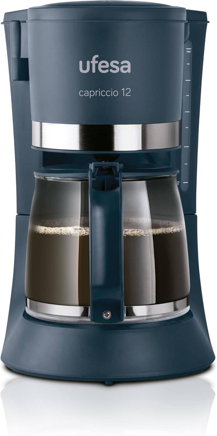 Ufesa Capriccio Cafeteira de gotejamento de 12, jarro de 1,2 l, 12 chávenas, 680 W, filtro permanente, placa de aquecimento anti-aderente