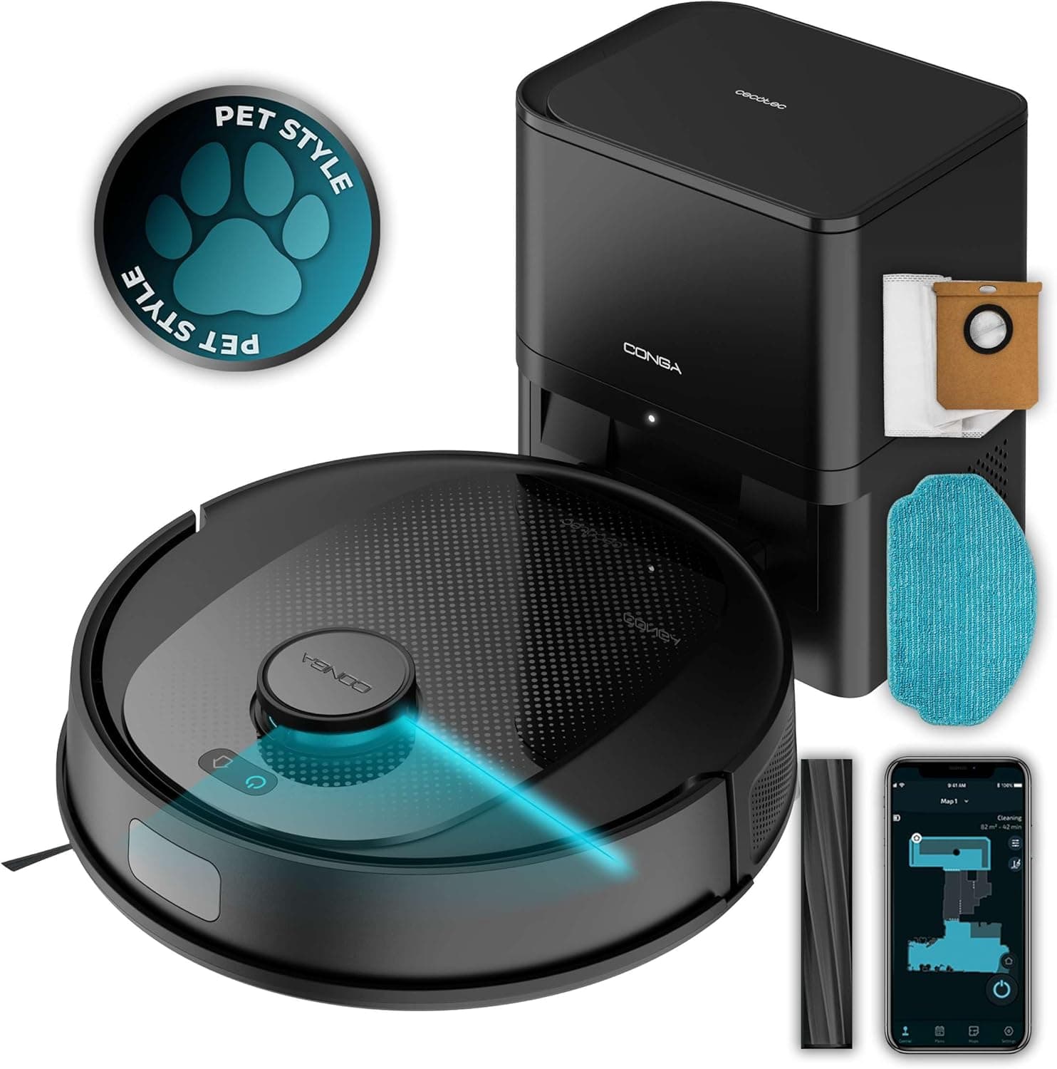 Cecotec Robot aspirador e esfregona de chão com base de auto-esvaziamento e navegação a laser Conga 7690 Immortal MAX Home. 500 Pa, base com 2,5 l de capacidade, automonomia 220 mm
