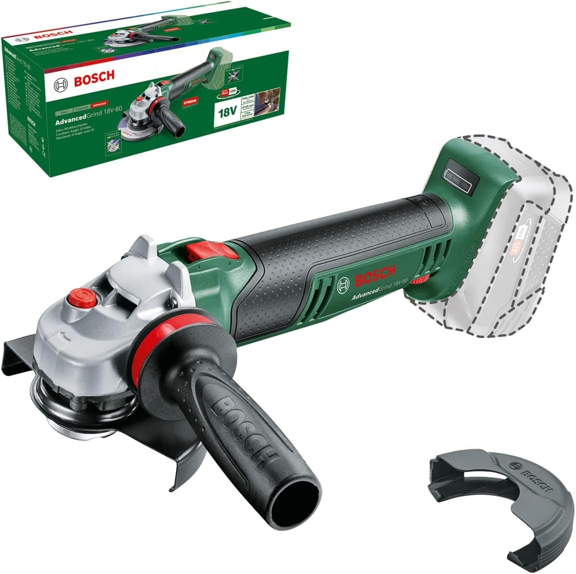 Bosch 06033E5100 AdvancedGrind AdvancedGrind 18 V-80, sem bateria, sistema de 18 volts, para molar, cortar, escovar e lixar vários materiais, em embalagem de papelão