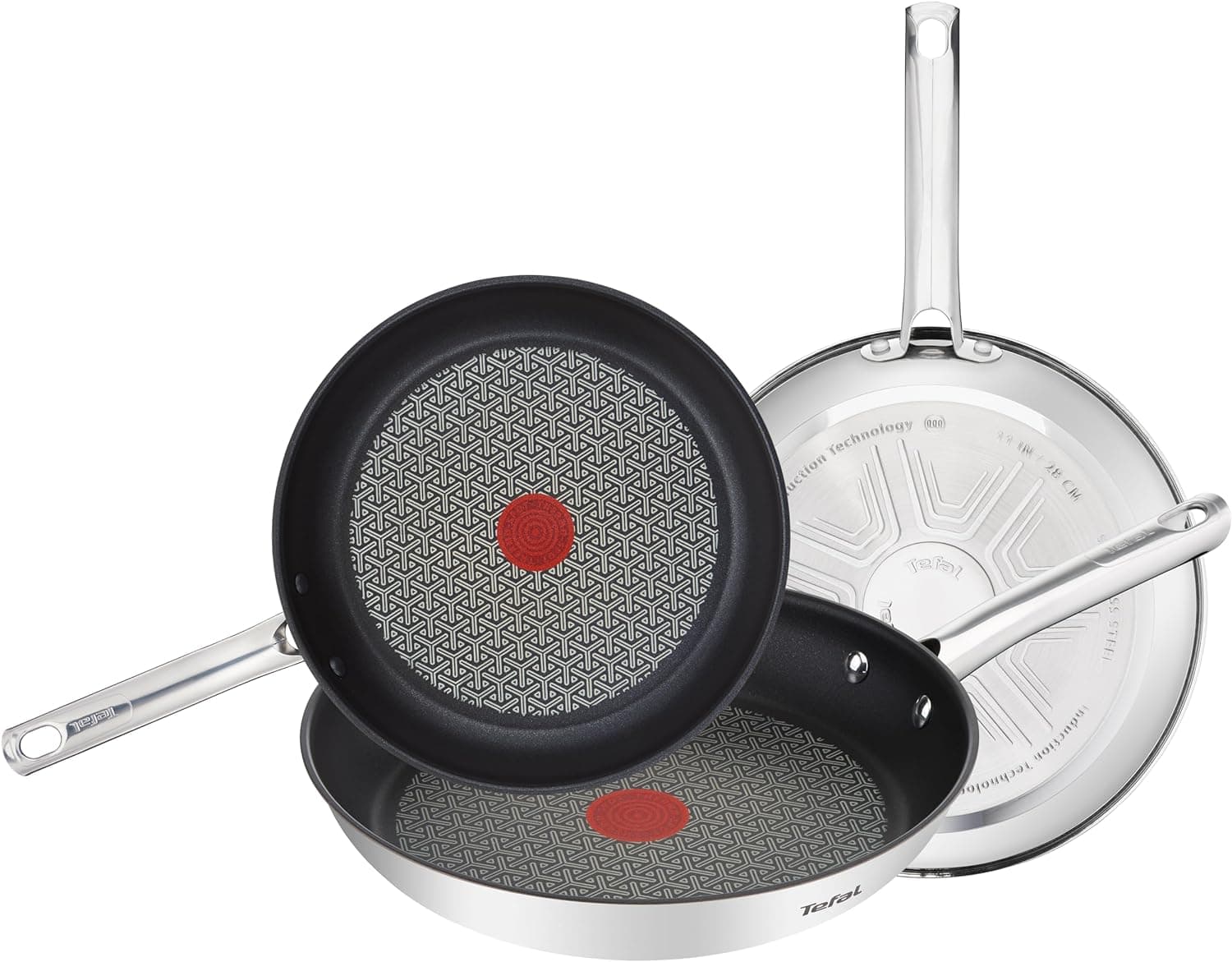 Tefal Duetto ON Conjunto de 3 frigideiras de aço inoxidável de 20/24/28 cm, antiaderentes, base espessa, reforçada à prova de impactos, limpeza fácil, adequado para todos os tipos de cozinhas