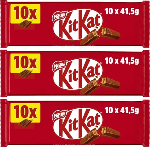 Kit Kat Cobertura de chocolate com leite (67,2%) - embalagem de 10 x 41,50 g x 3 = 1,245kg