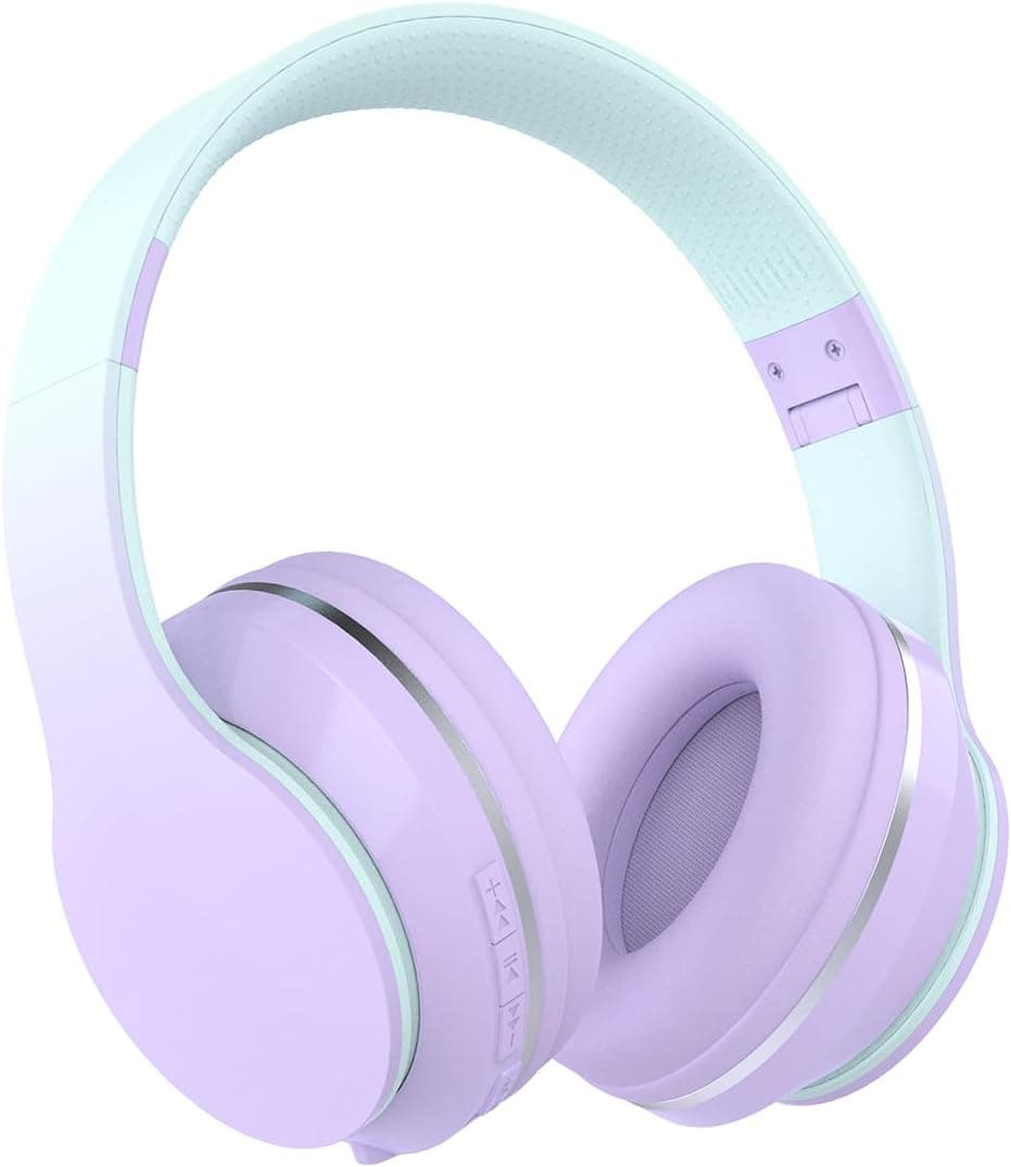 Auriculares sem fios para crianças, com microfones, som estéreo, tempo de reprodução de 10 horas, dobráveis e ajustáveis, auriculares Bluetooth 5.1 para adultos, escola, viagens (roxo)