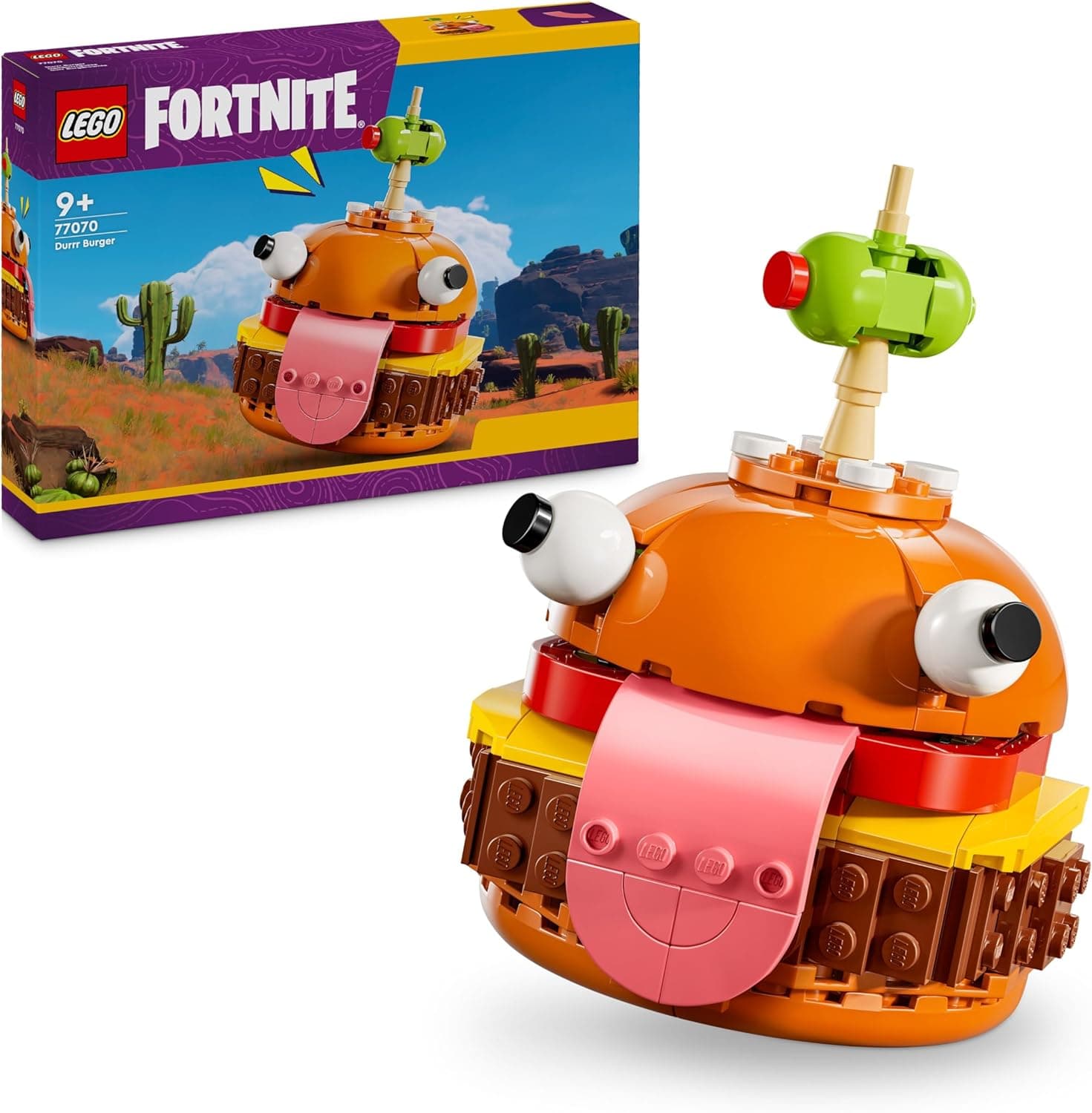 LEGO Fortnite Hamburrguesa, comida rápida de brinquedo baseada em videojogo, presente para jogadores, meninos e meninas de 9 anos ou mais e adultos, casaco de construção, figura de hambúrguer 77070