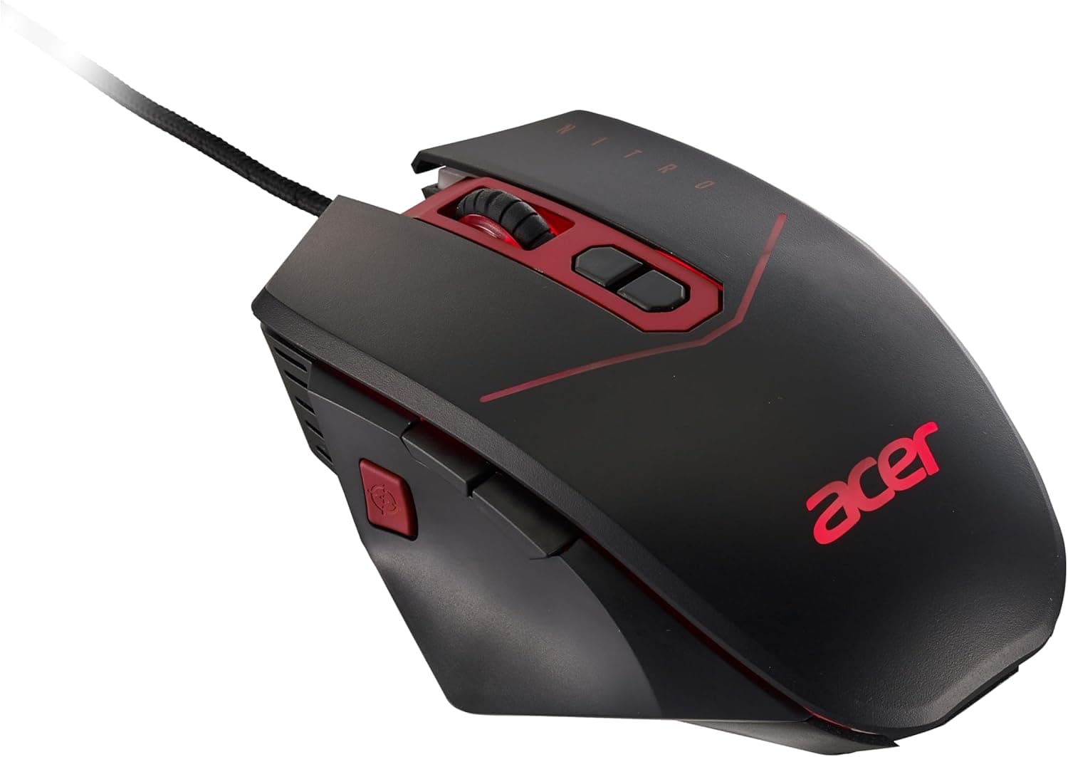 Acer Nitro Gaming Mouse Rato Gaming (4200 DPI, USB, iluminação LED, 8 botões, 12,1 x 8,3 x 3,9 cm, 146 g) preto e vermelho