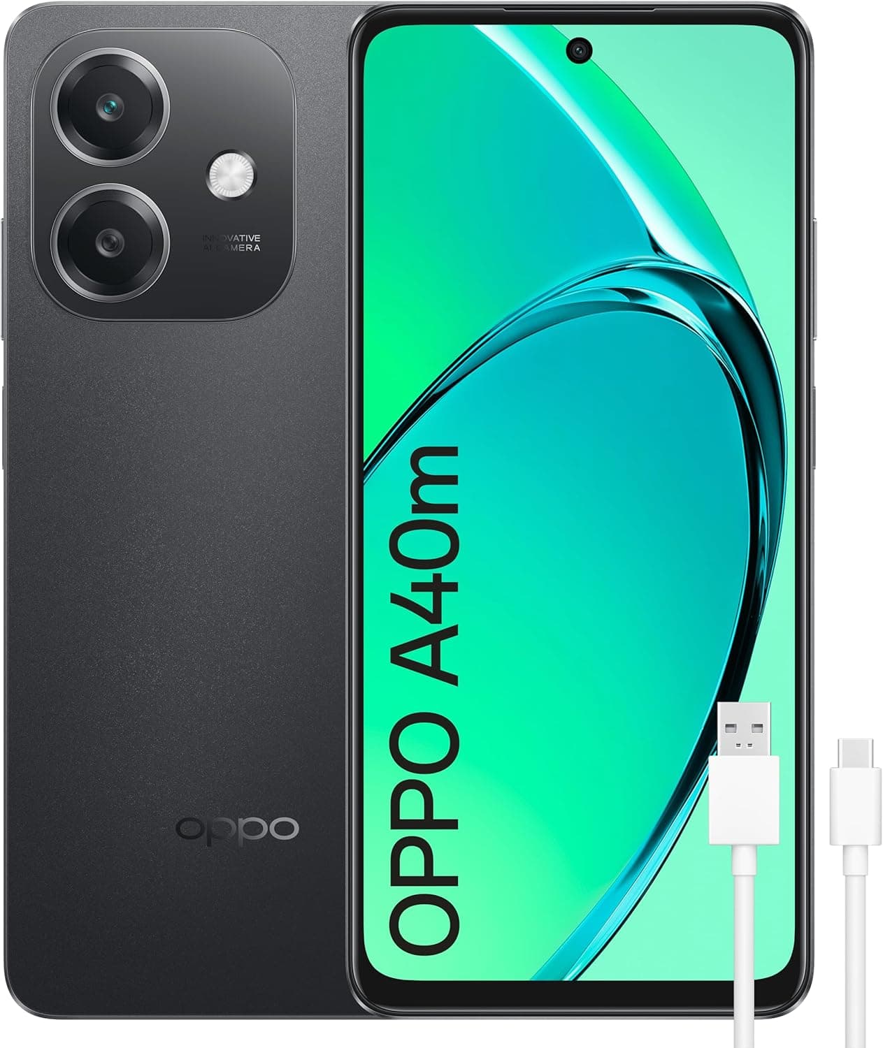 OPPO A40m | Smartphone livre 256 GB com ecrã 6,7'' HD+, câmara tripla 50 MP e bateria 5100 mAh