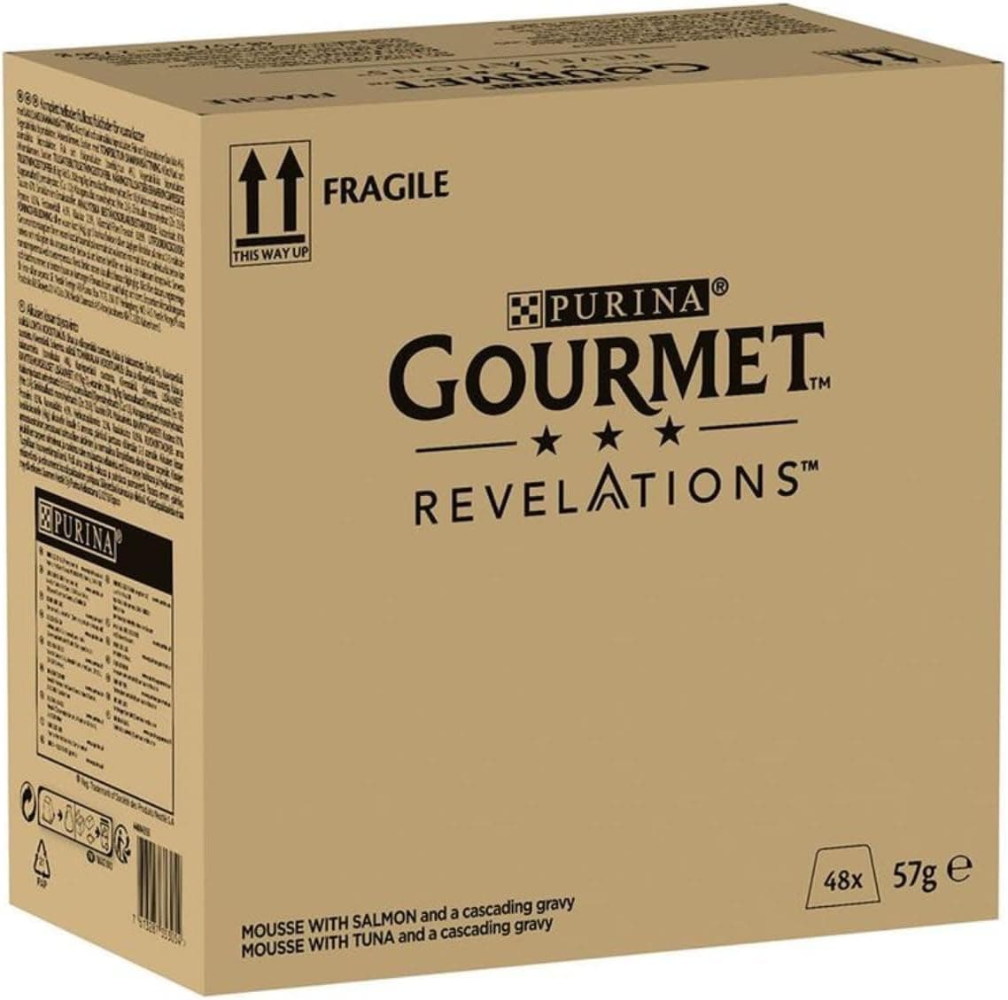 Purina Gourmet Revelations Mousse com molho, comida húmida para gato com salmão e atum 48 unid