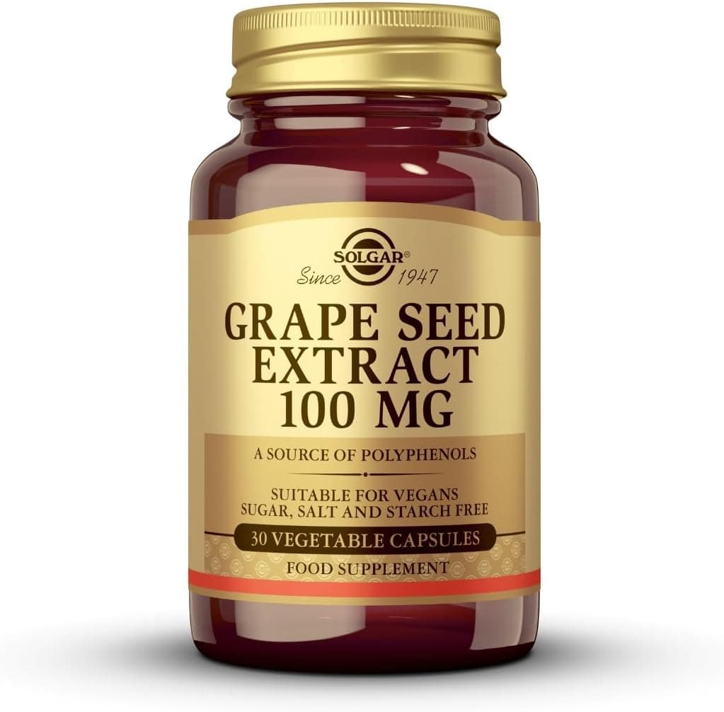 Solgar Extrato de semente de uva de 100 mg cápsulas vegetais, embalagem de 30