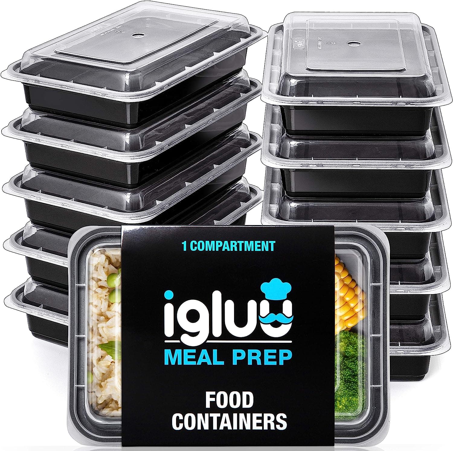 Igluu Meal Prep - Recipientes de 1 compartimento para comida de plástico sem BPA com tampas herméticas, empilháveis e reutilizáveis - adequados para micro-ondas, congelador e máquina de lavar louça