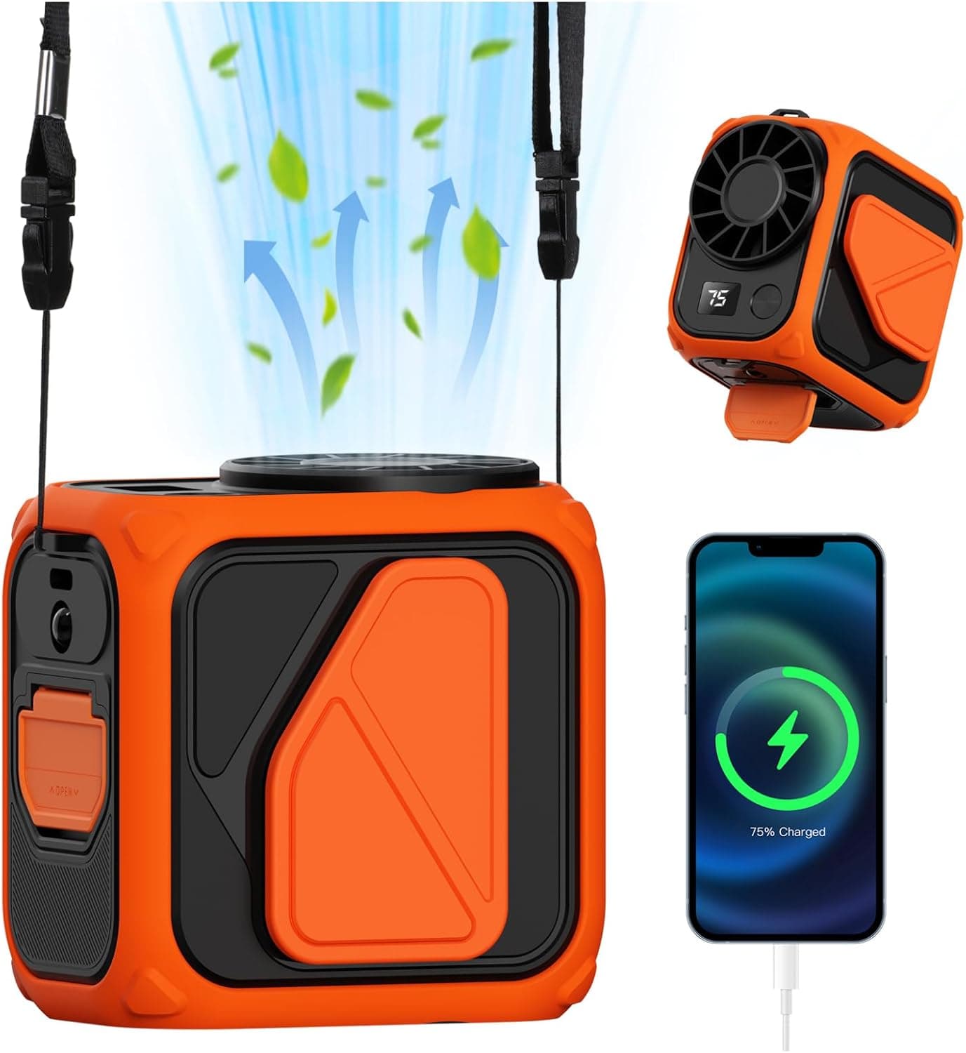 Snorthy Ventilador clipe de cintura ventilador portátil USB com luz ventiladores de cintura 6000 mAh recarregável 4 velocidades mini ventiladores de mesa para casa escritório viajar desporto