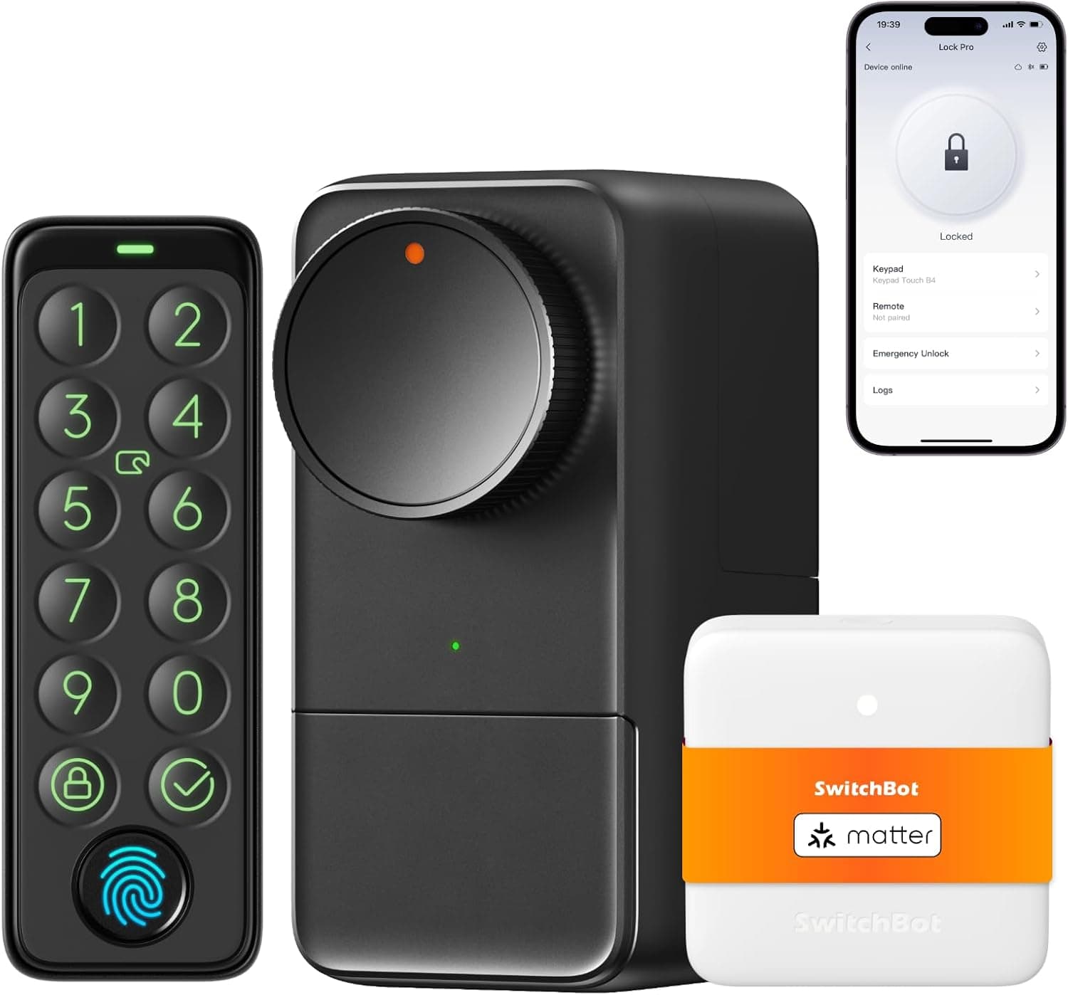 SwitchBot Lock Pro WiFi inteligente, de acesso sem chave, fechadura inteligente porta dianteira, fechadura inteligente, adaptável ao ferrolho existente em minutos, suporta Matter, Alexa, Google,
