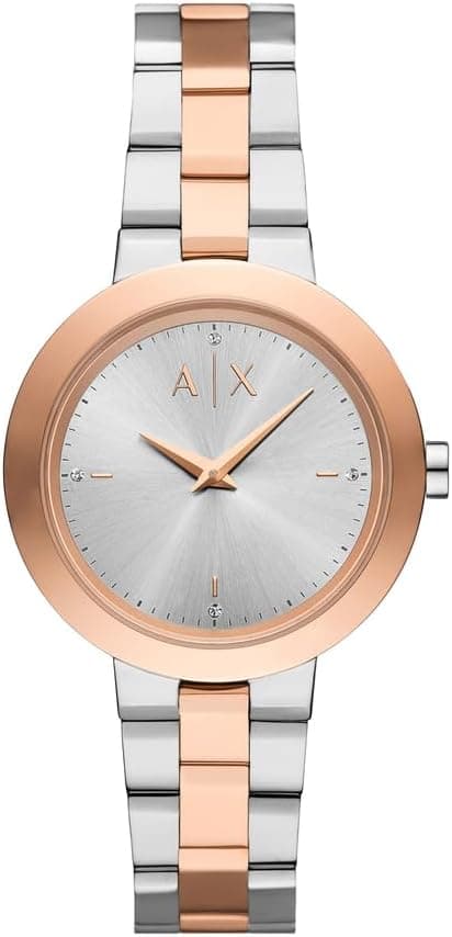 Relógio Armani Exchange para senhora, movimento de quartzo de dois ponteiros e caixa de 36 mm com bracelete em aço ou pele