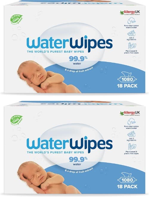 WaterWipes Toalhetes húmidos originais para bebés, sem plástico, 36 pacotes de 60 toalhetes, total de 2160 toalhetes