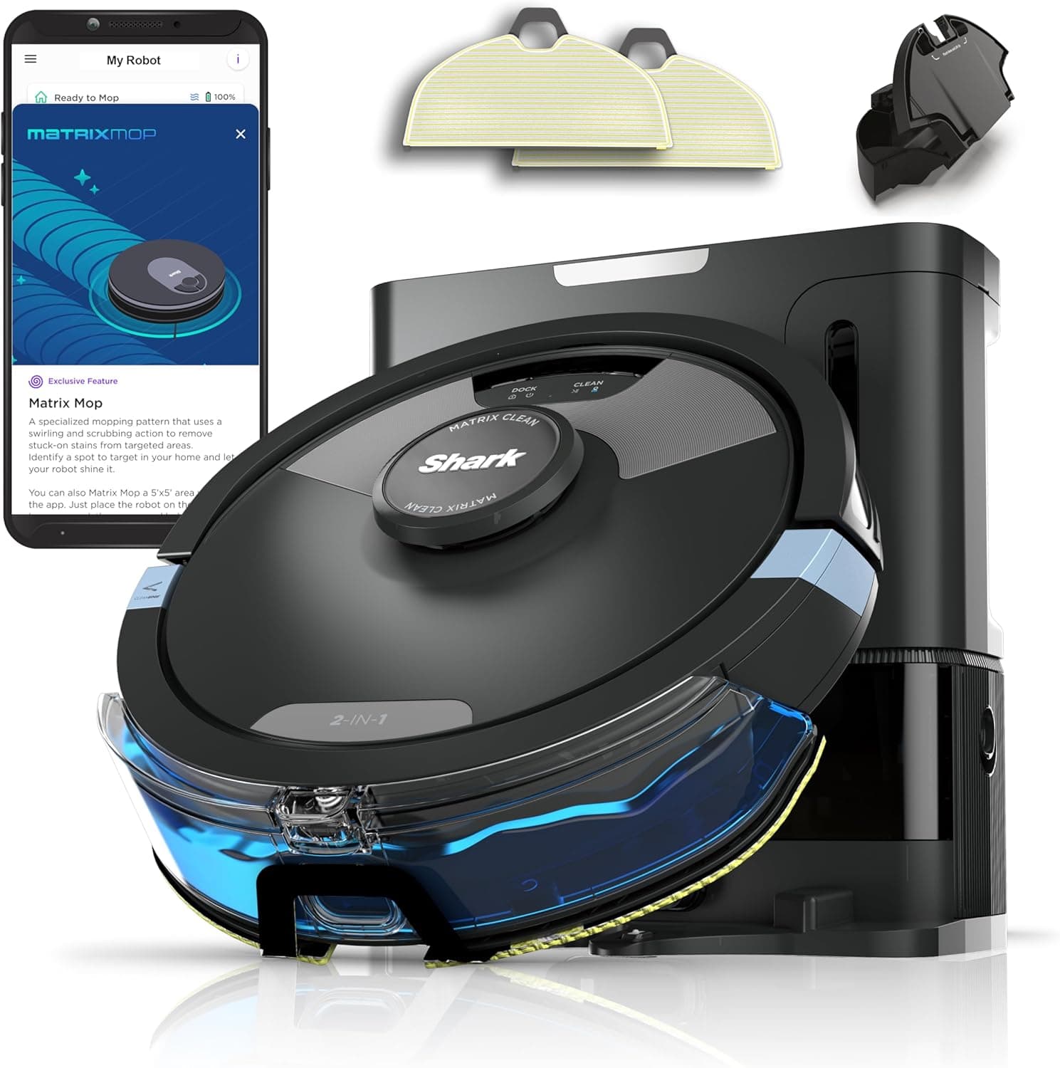 Shark Matrix Plus Robot Aspirador e esfregona 2 em 1, esvaziamento automático, mapeamento LiDAR e tecnologia CleanEdge, para tapetes, pisos e pêlos de animais de estimação, autocarga, Wi-Fi/App/Alexa,