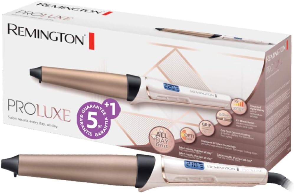 Remington Modelador de cabelo PROluxe - Tecnologia OPTIHeat, ondulador de cabelo com barril de 25-38 mm, caracóis grandes e ondas macias, penteados duráveis, cerâmica, temperatura até 210 °C, digital,