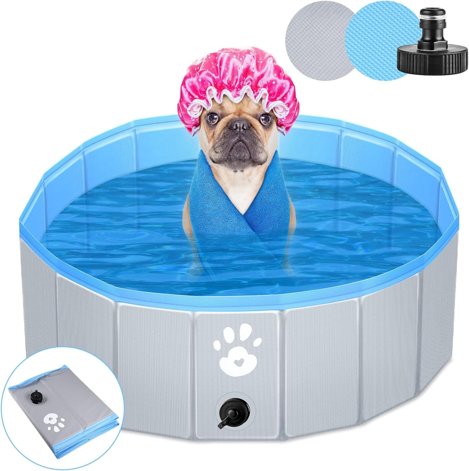 Pmgud Piscina Portátil 80 cm | Piscina dobrável para cães, crianças e outros animais com paredes reforçadas