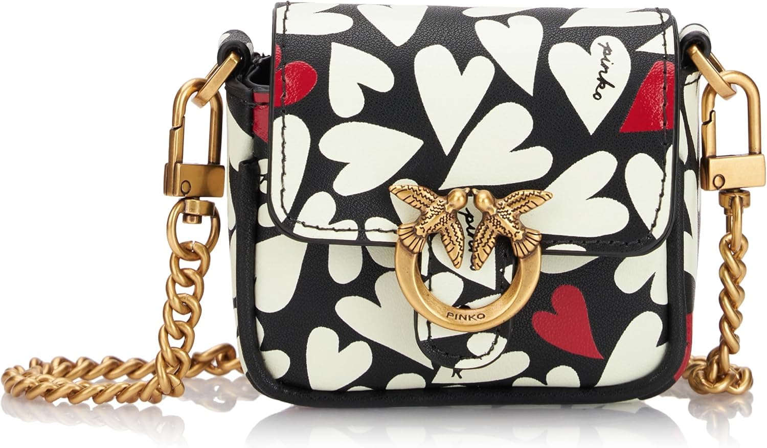 Pinko AIRPOD Holder Vitello Seta Stampa CUORI, Bolsa tiracolo para mulher