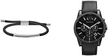 Armani Exchange Pulseira de aço inoxidável para homem com fecho de correr relógio cronógrafo de aço inoxidável para homem, tamanho da caixa 45 mm, Aço inoxidável