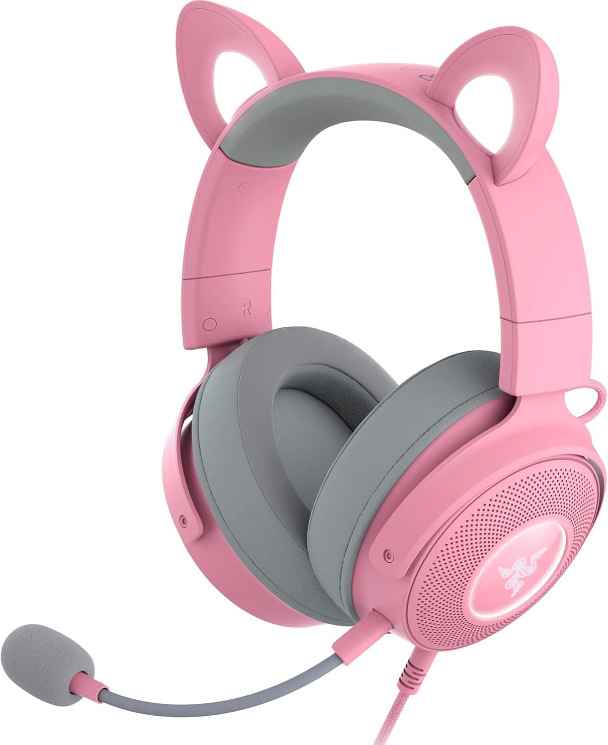 Razer Kraken Kitty V2 Pro Auriculares Gaming RGB com cabo e orelhas intercambiáveis (orelhas intercambiáveis de gatinho, urso e coelho, iluminação reativa em streaming) quartzo rosa