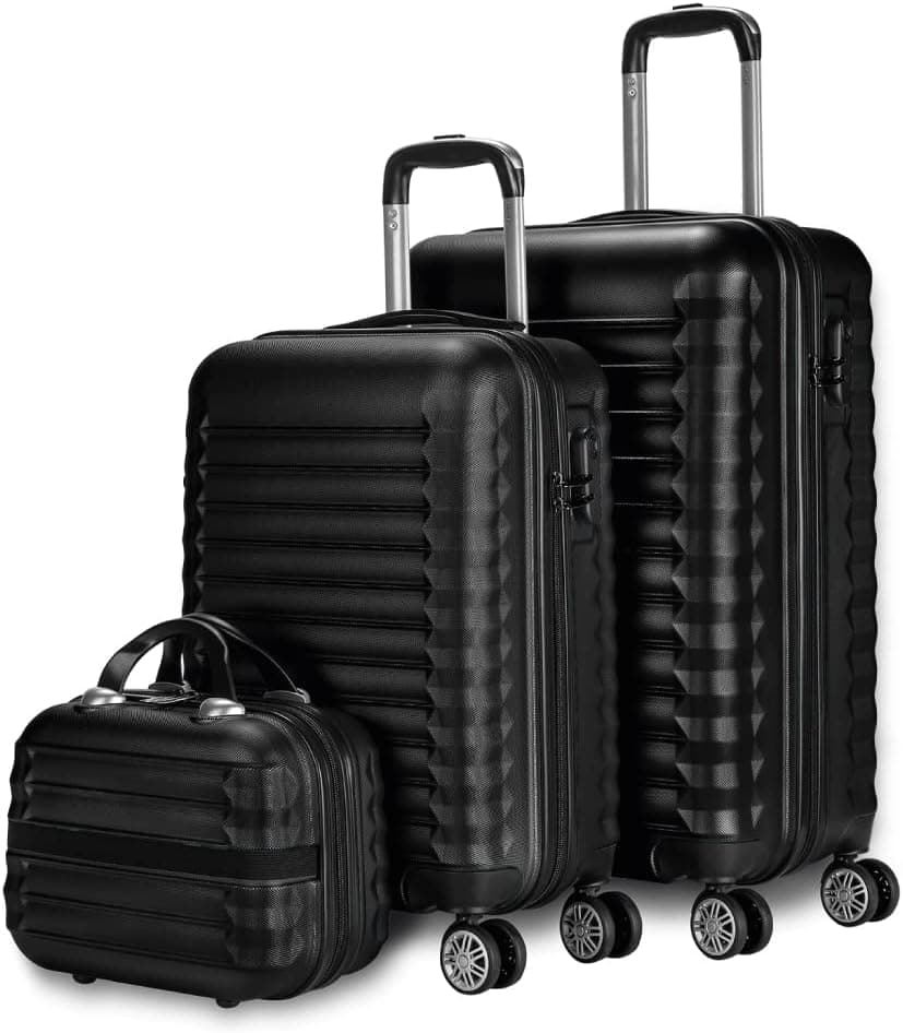 NUMADA Conjunto de malas rígidas 3/4 peças, mala de cabine 53 cm, média 63 cm, grande 75 cm e necessitar. Resistentes, leves e seguros, 1. Preto, Conjunto de malas de viagem ABS Eco Friendly, 4 rodas