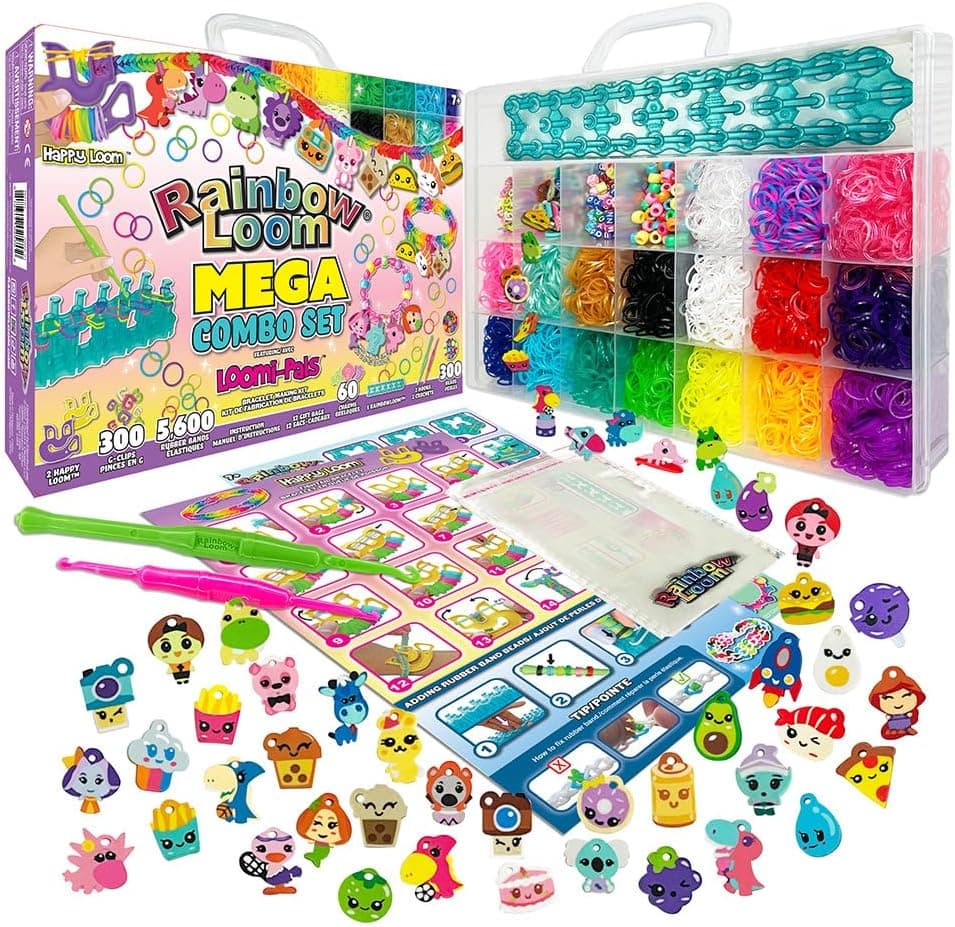 Bandai Conjunto gigante Rainbow Loom mega combo – estojo de pulseiras – lazer criativo, tecido com 5600 borrachas encantos e pérolas, kit patenteado, brinquedo infantil de 8 anos e CD00101