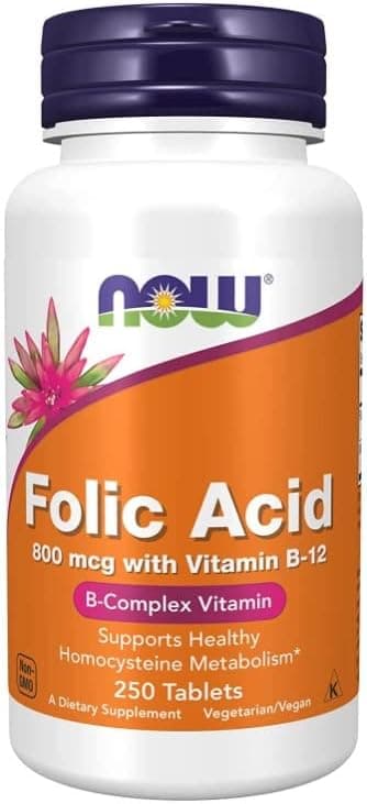Now Foods, ácido folic (ácido fólico), 800 mcg, 250 comprimidos veganos, vitamina B9, vitamina B11