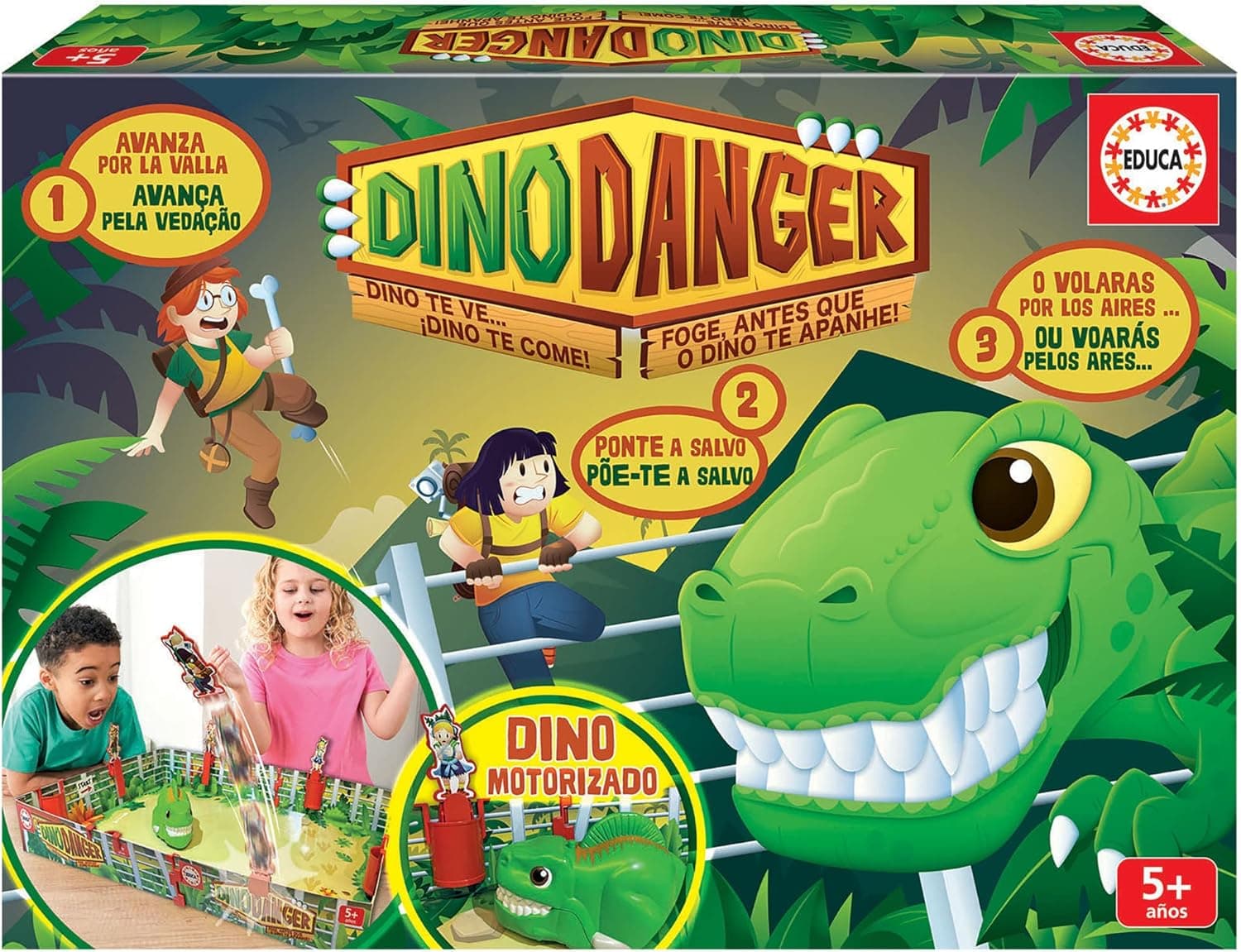 Educa - Jogo de tabuleiro infantil divertido e emocionante | Dino Danger. Conjunto de tabuleiro. Escapa do dinossauro e evita que o coma (19450)