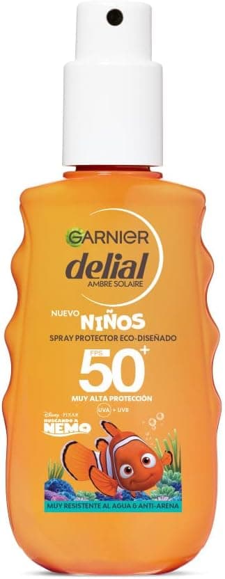 GARNIER DELIAL Spray solar muito alta proteção FPS50 ecodesenhado para crianças de Nemo muito resistente à água e anti-areia 150 ml