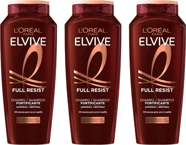 L'Oreal Paris Elvive Full Resist champô fortificante para cabelo frágil com tendência a cairse, Aloe vera, preto, 400 ml x 3