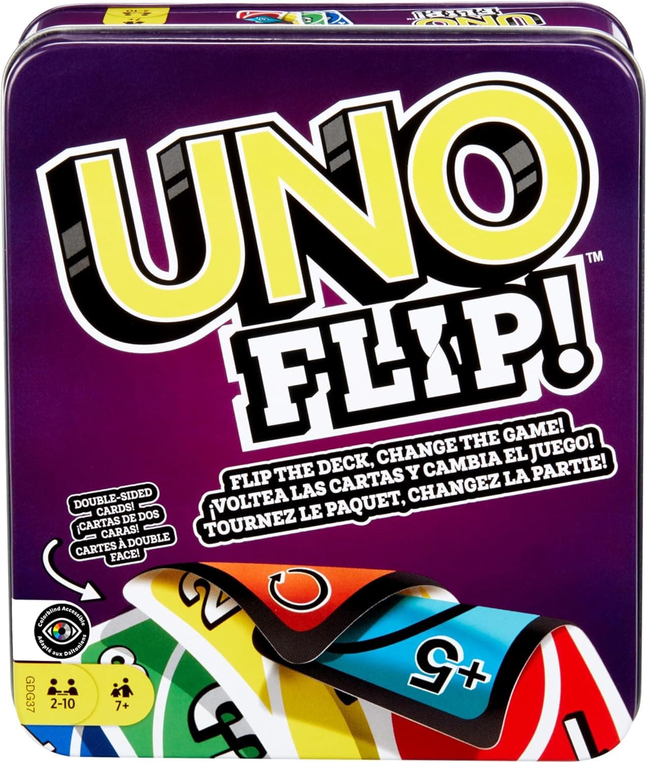 Mattel Games Jogo de cartas UNO Flip!, jogo de mesa em lata para crianças + 7 anos (Mattel GDG37)