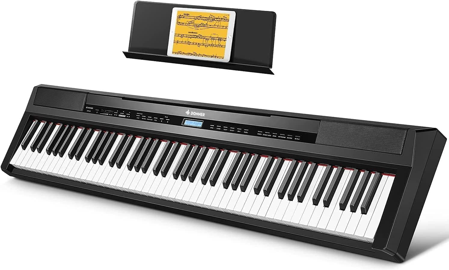 Donner - DEP-20 - Piano digital, piano elétrico, iniciantes com 88 teclas de tamanho e peso completo e pedal de harmónicos, com fonte de alimentação