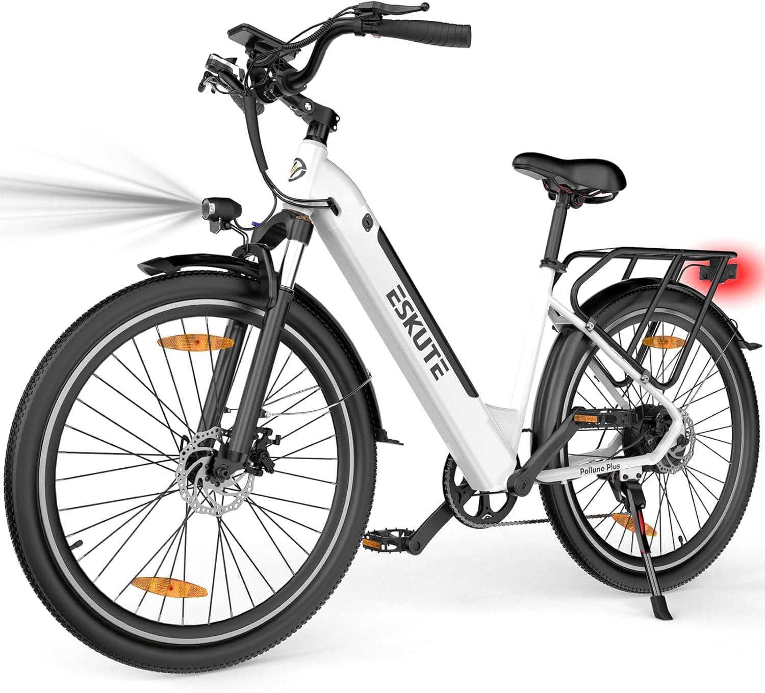 ESKUTE Bicicleta elétrica, Polluno Plus 26"/28" bicicleta elétrica, bateria removível de 36 V 20 Ah, alcance de 120 KM, 7 velocidades, 250 W motor com sensor de par, bicicletas elétricas para adultos