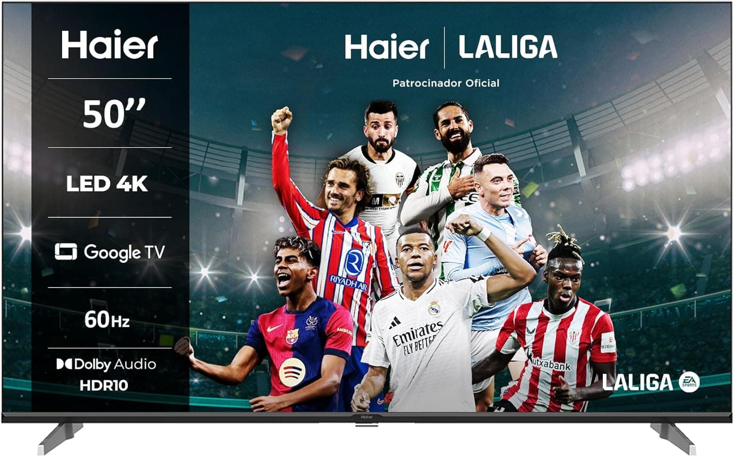 Haier Direct LED 4K UHD H50K85EUX 50", Smart TV, Google TV, áudio Dolby, HDR 10, Smart Remote Control, Google Assistant, Bluetooth 5.1, DBX TV, HDMI 2.1 x 4, sem molduras, 2024