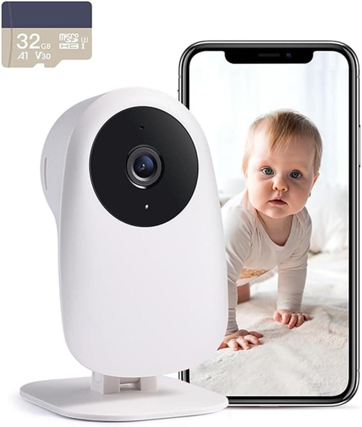 Nooie Câmara de vigilância bebé com cartão micro SD, áudio bidirecional, 2 K visão noturna detecção de movimento e som, para Baby Nanny idosos e monitorização de animais de estimação, funciona com