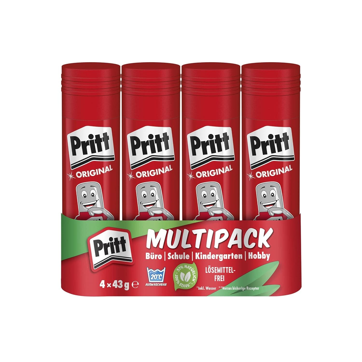 Pritt Stick | Cola em bastão segura para crianças e uso escolar, pack de 4 unidades de 43 g