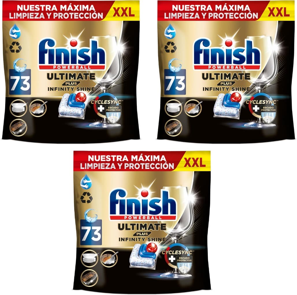 Finish Ultimate Plus Infinity Shine, pastilhas para máquina de lavar louça, limpeza e brilho intensivos e proteção de vidro, 219 pastilhas